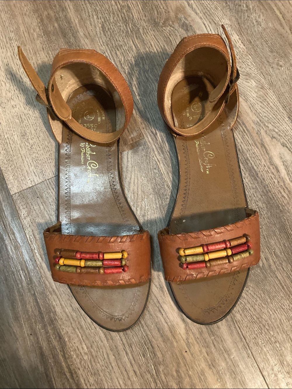 Vintage Premier Collection Leather Craft Ankle Strap Sandals